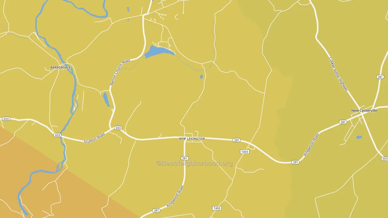 Map of the best neighborhoods in the New Lexington area, with better matches in green and worse matches in red