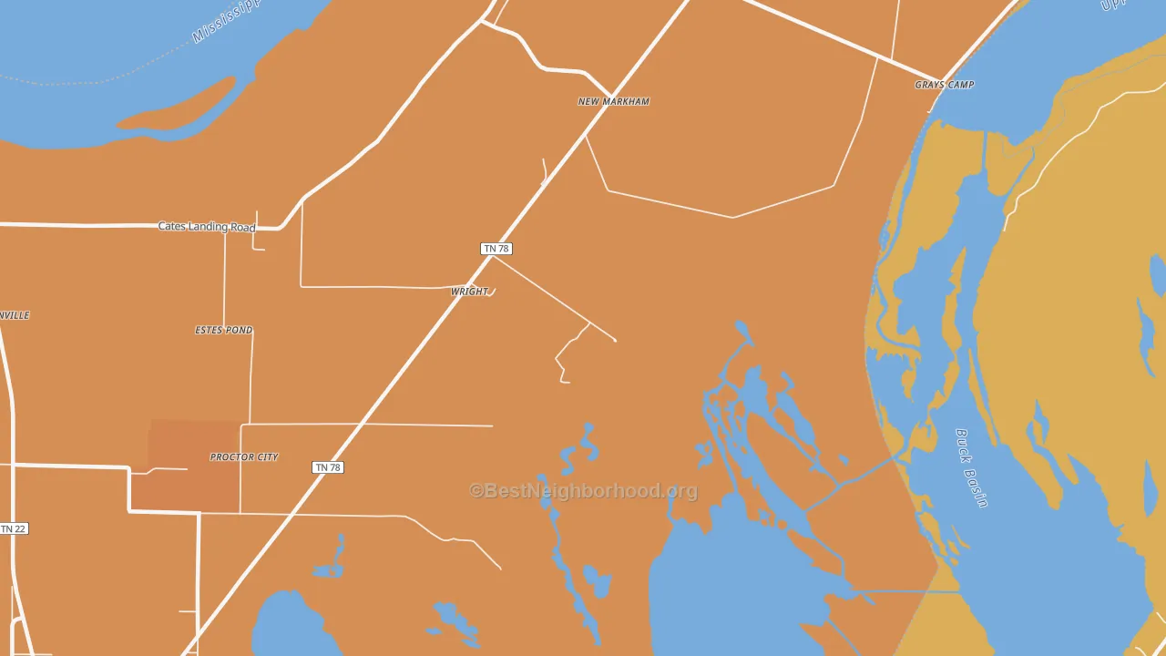 Map of the best neighborhoods in the New Markham area, with better matches in green and worse matches in red