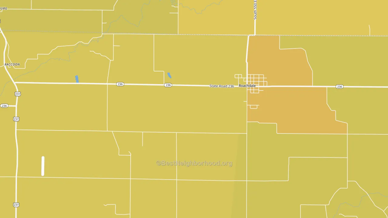 Map of the best neighborhoods in the New Maysville area, with better matches in green and worse matches in red