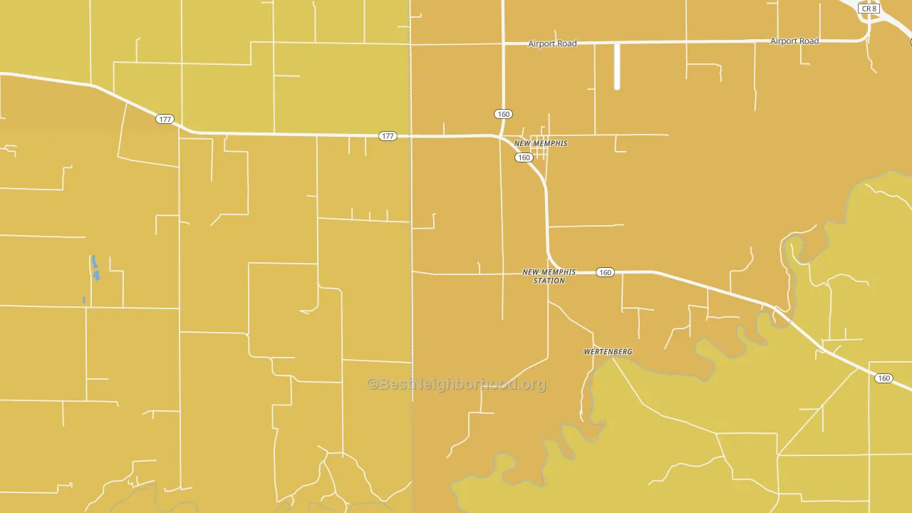 Map of the best neighborhoods in the New Memphis area, with better matches in green and worse matches in red