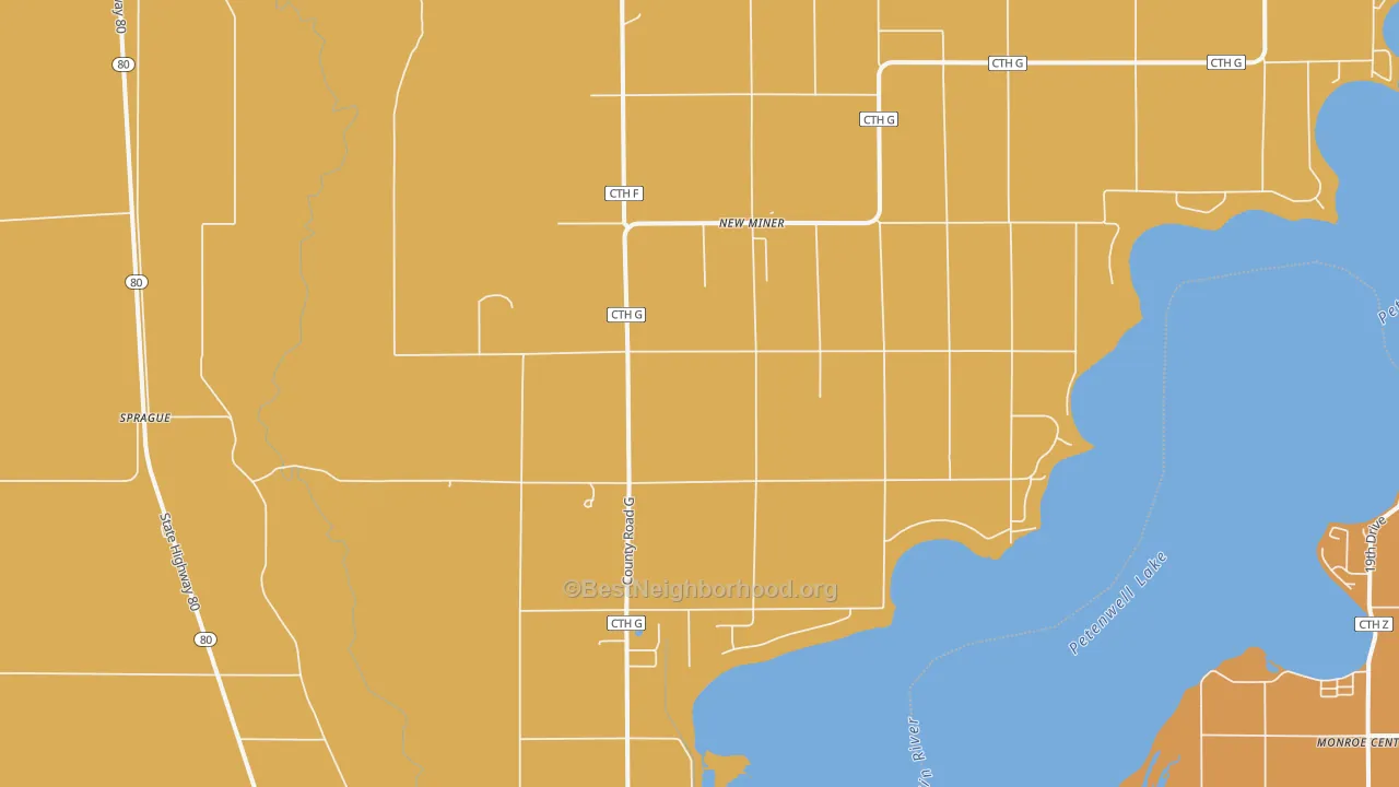 Map of the best neighborhoods in the New Miner area, with better matches in green and worse matches in red