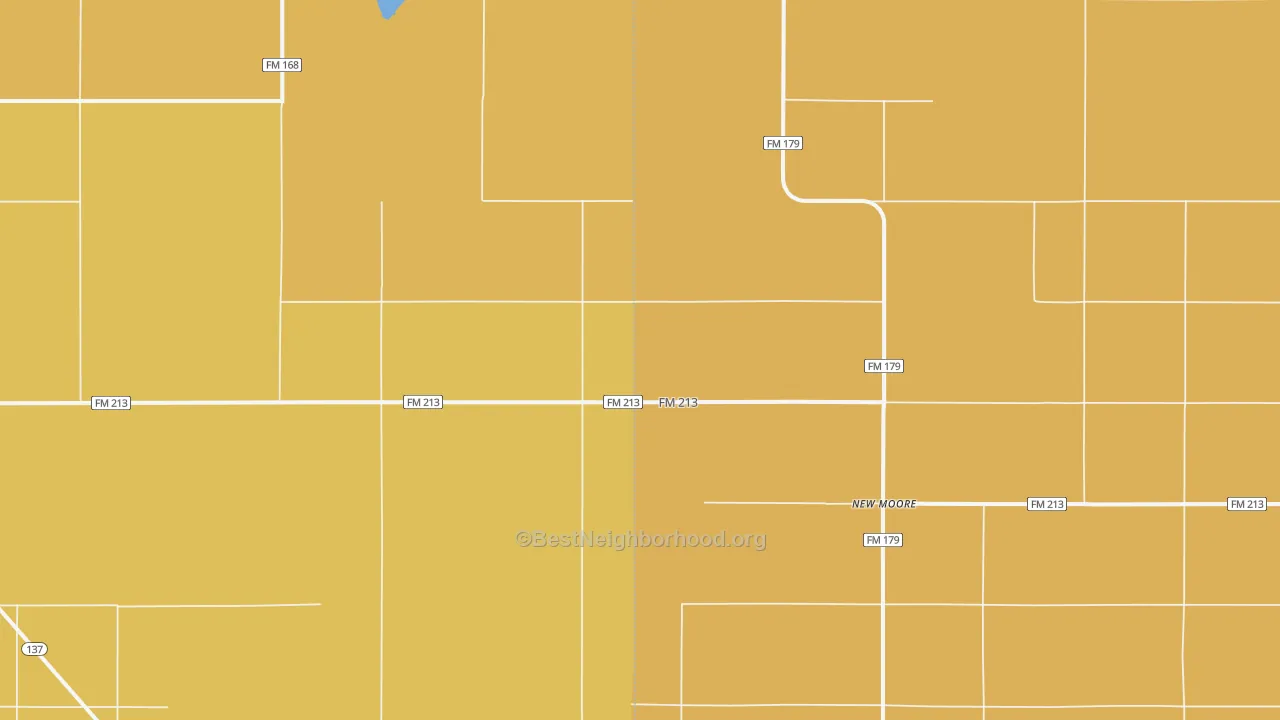 Map of the best neighborhoods in the New Moore area, with better matches in green and worse matches in red