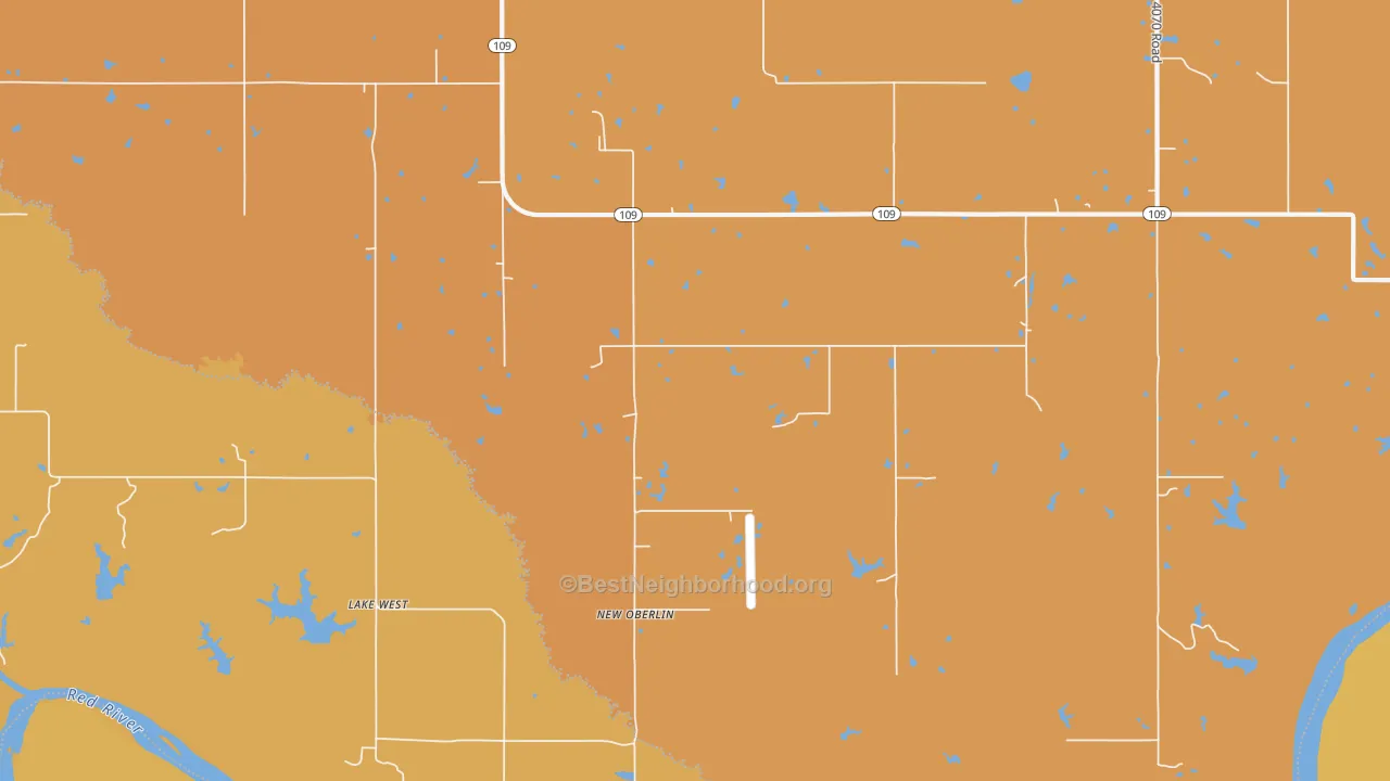 Map of the best neighborhoods in the New Oberlin area, with better matches in green and worse matches in red
