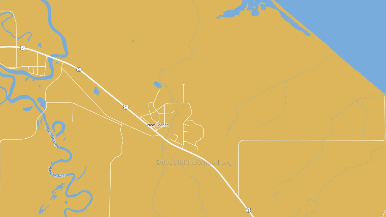 Map of the best neighborhoods in the New Odanah area, with better matches in green and worse matches in red