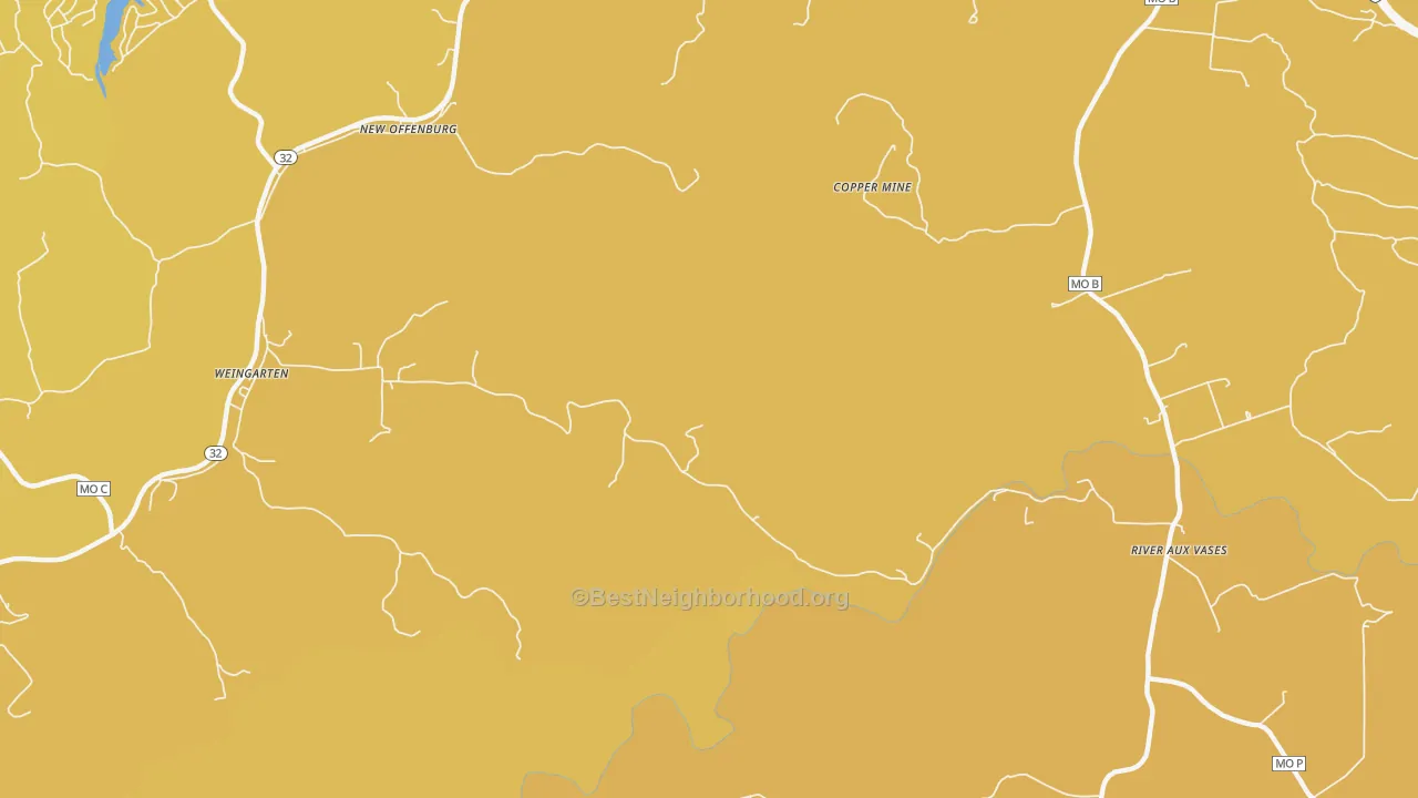 Map of the best neighborhoods in the New Offenburg area, with better matches in green and worse matches in red