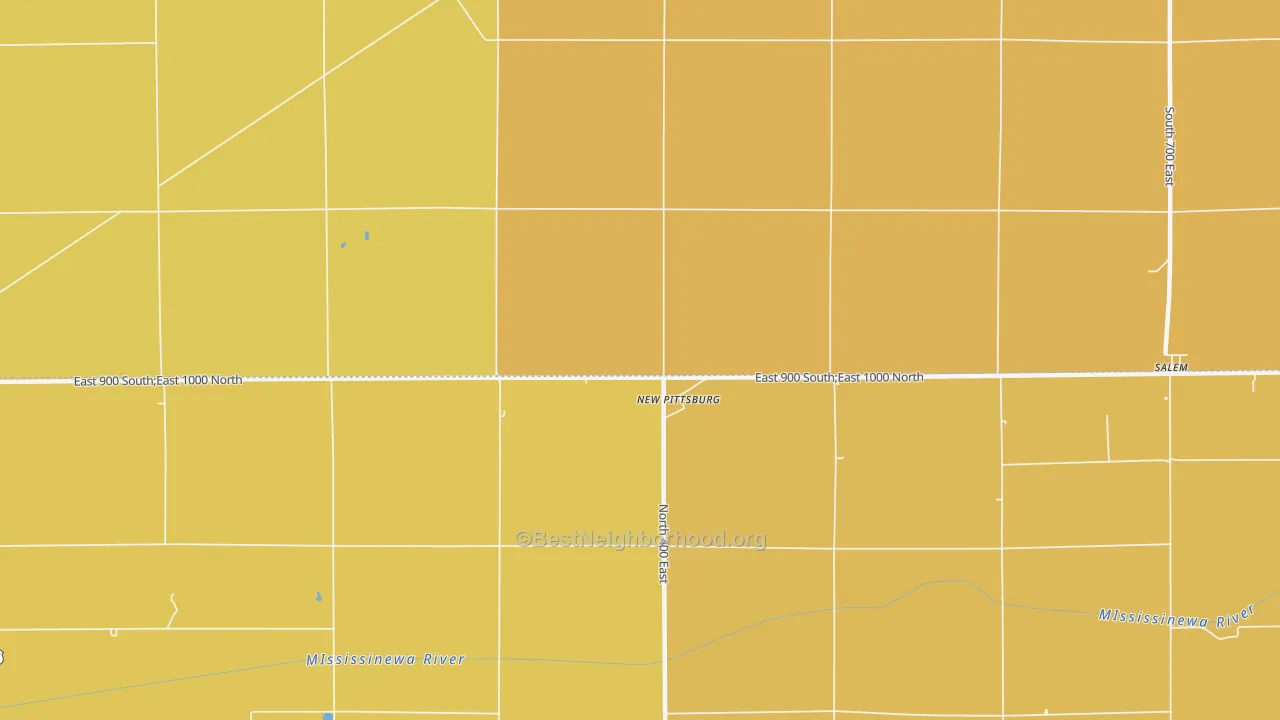 Map of the best neighborhoods in the New Pittsburg area, with better matches in green and worse matches in red
