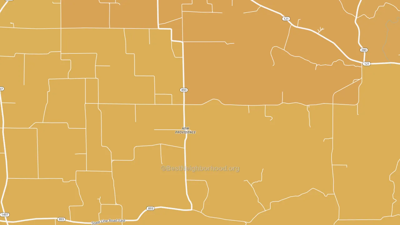 Map of the best neighborhoods in the New Providence area, with better matches in green and worse matches in red