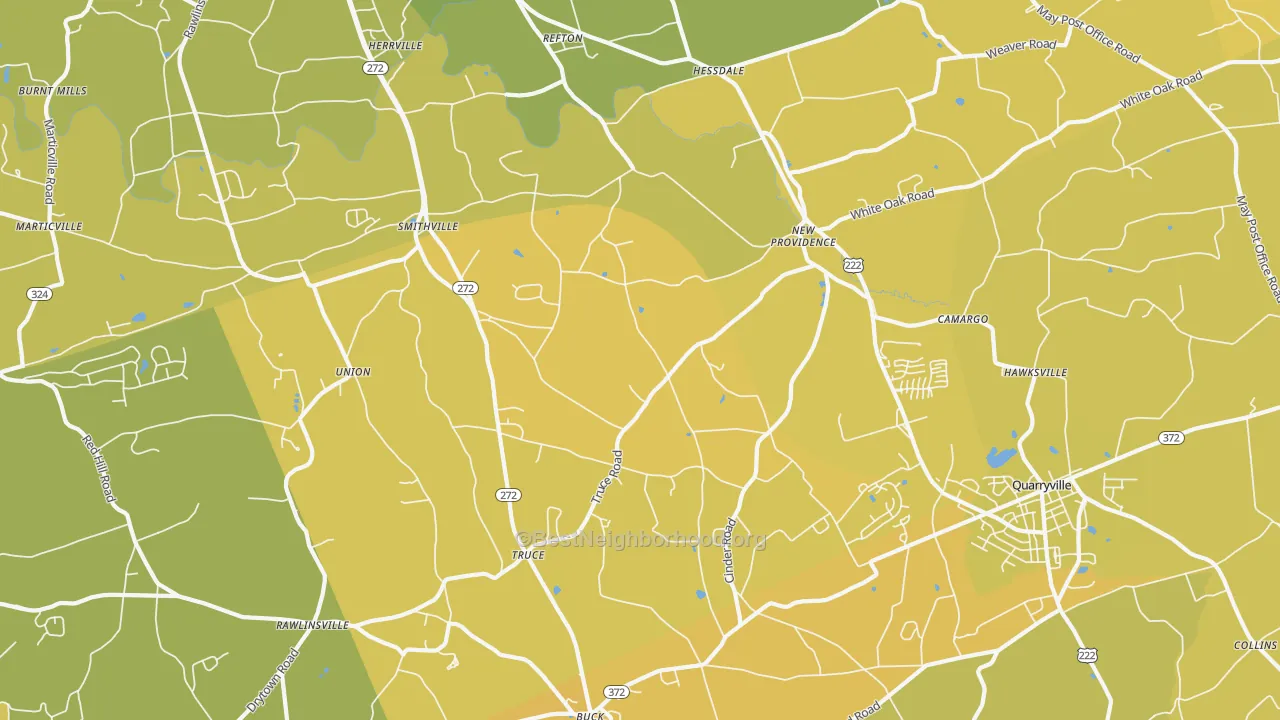 Map of the best neighborhoods in the New Providence area, with better matches in green and worse matches in red