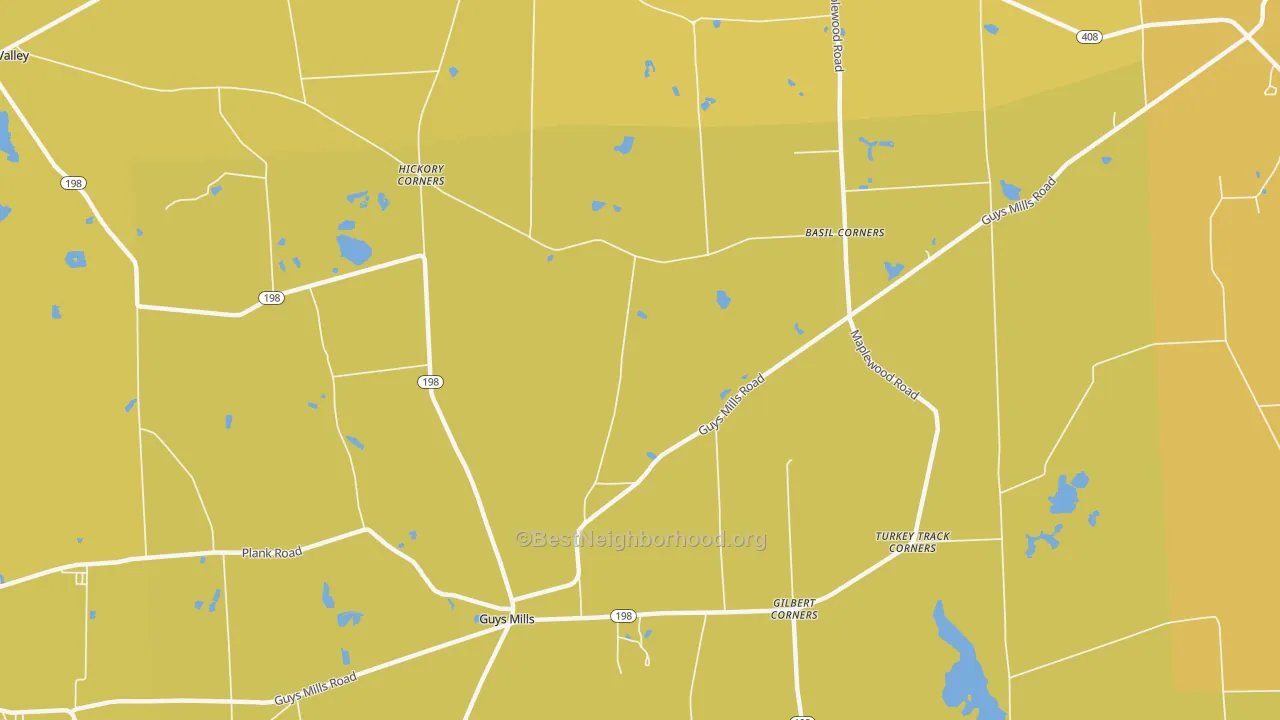 Map of the best neighborhoods in the New Richmond area, with better matches in green and worse matches in red