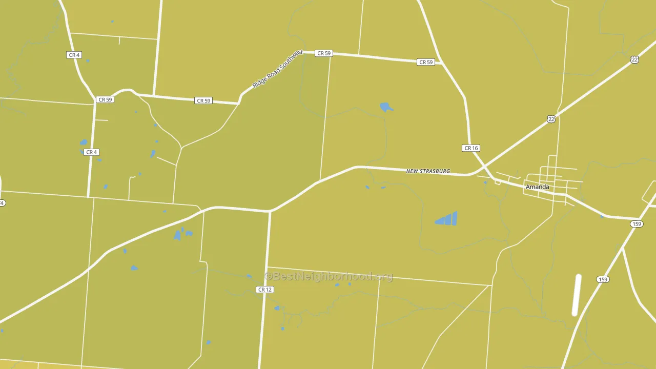 Map of the best neighborhoods in the New Strasburg area, with better matches in green and worse matches in red