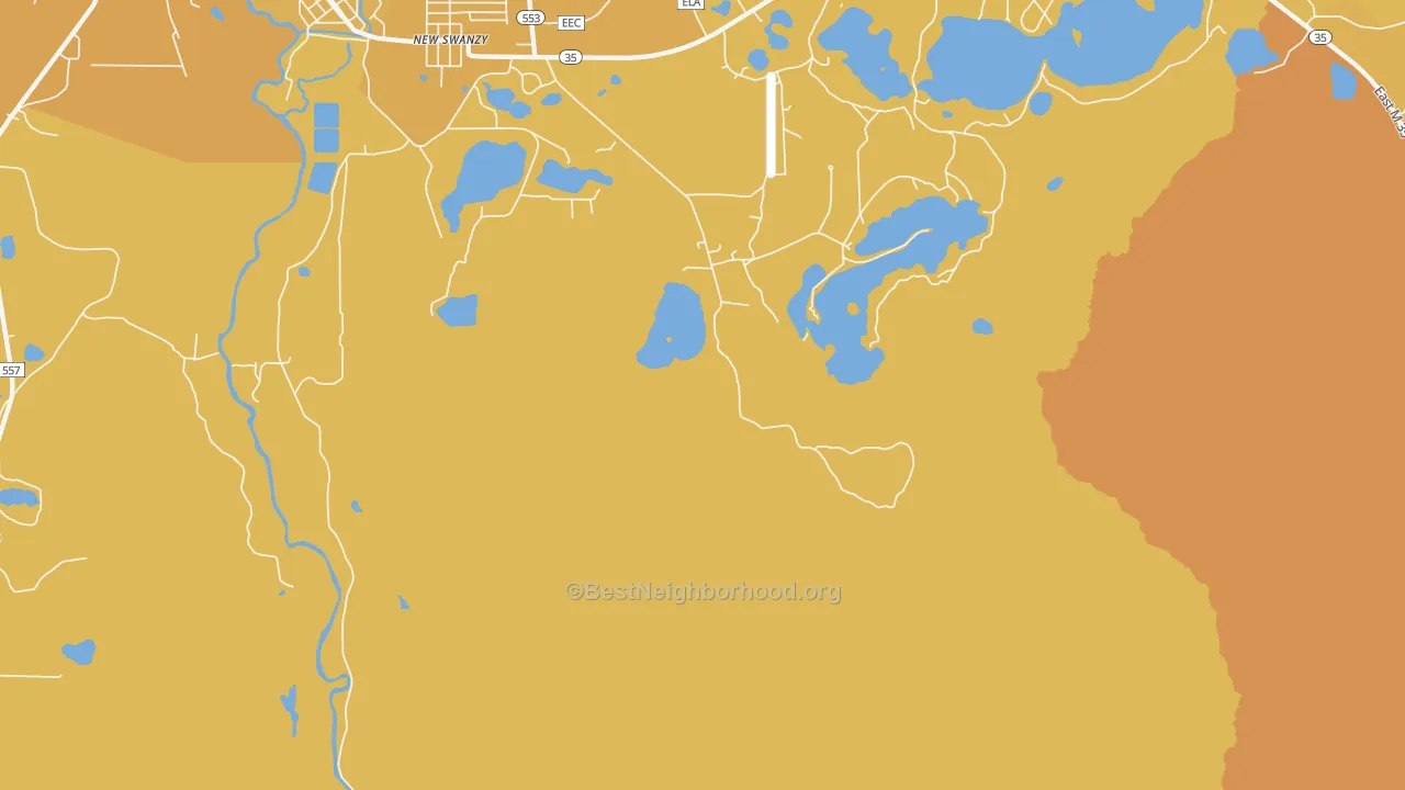 Map of the best neighborhoods in the New Swanzy area, with better matches in green and worse matches in red