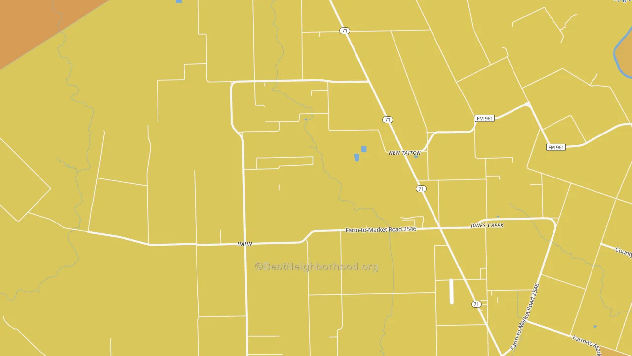 Map of the best neighborhoods in the New Taiton area, with better matches in green and worse matches in red