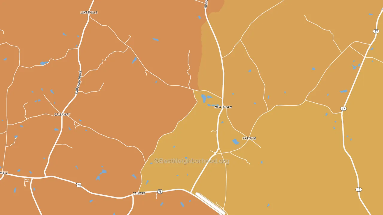 Map of the best neighborhoods in the New Town area, with better matches in green and worse matches in red