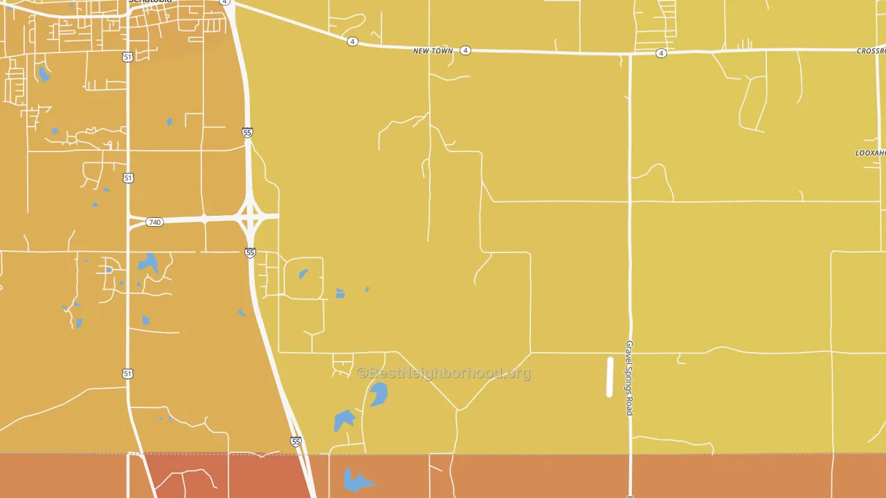 Map of the best neighborhoods in the New Town area, with better matches in green and worse matches in red