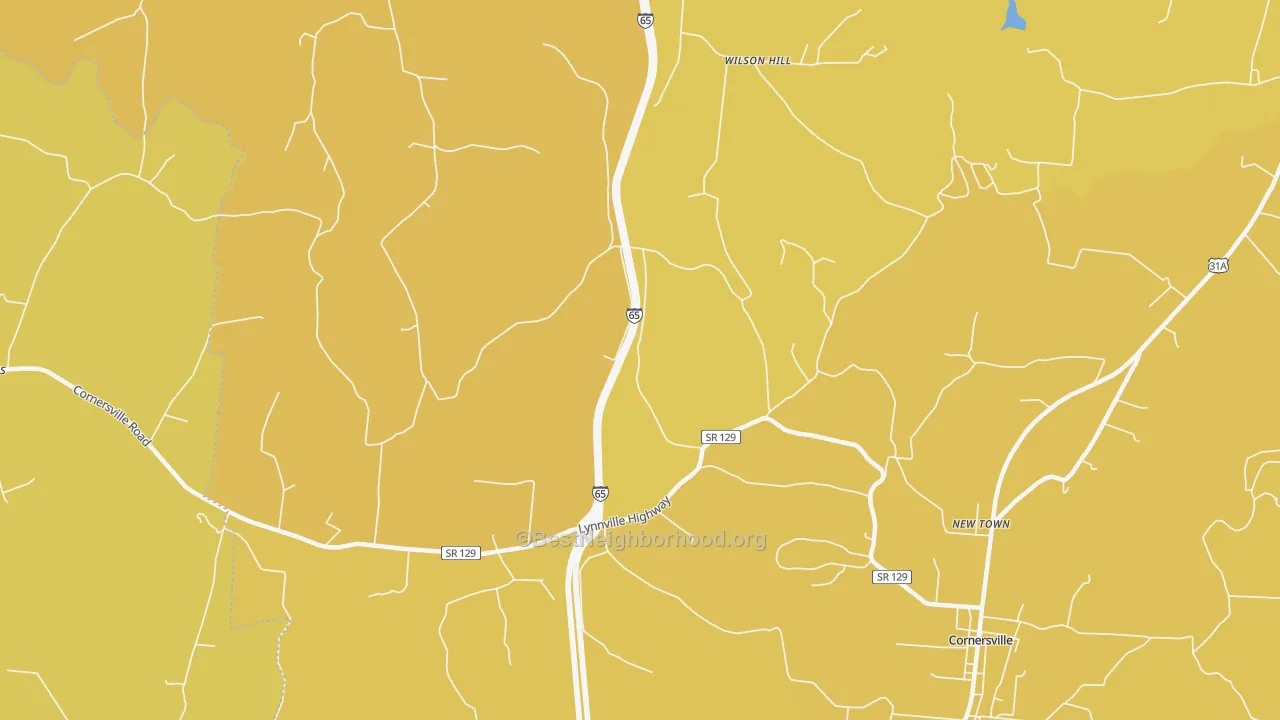 Map of the best neighborhoods in the New Town area, with better matches in green and worse matches in red