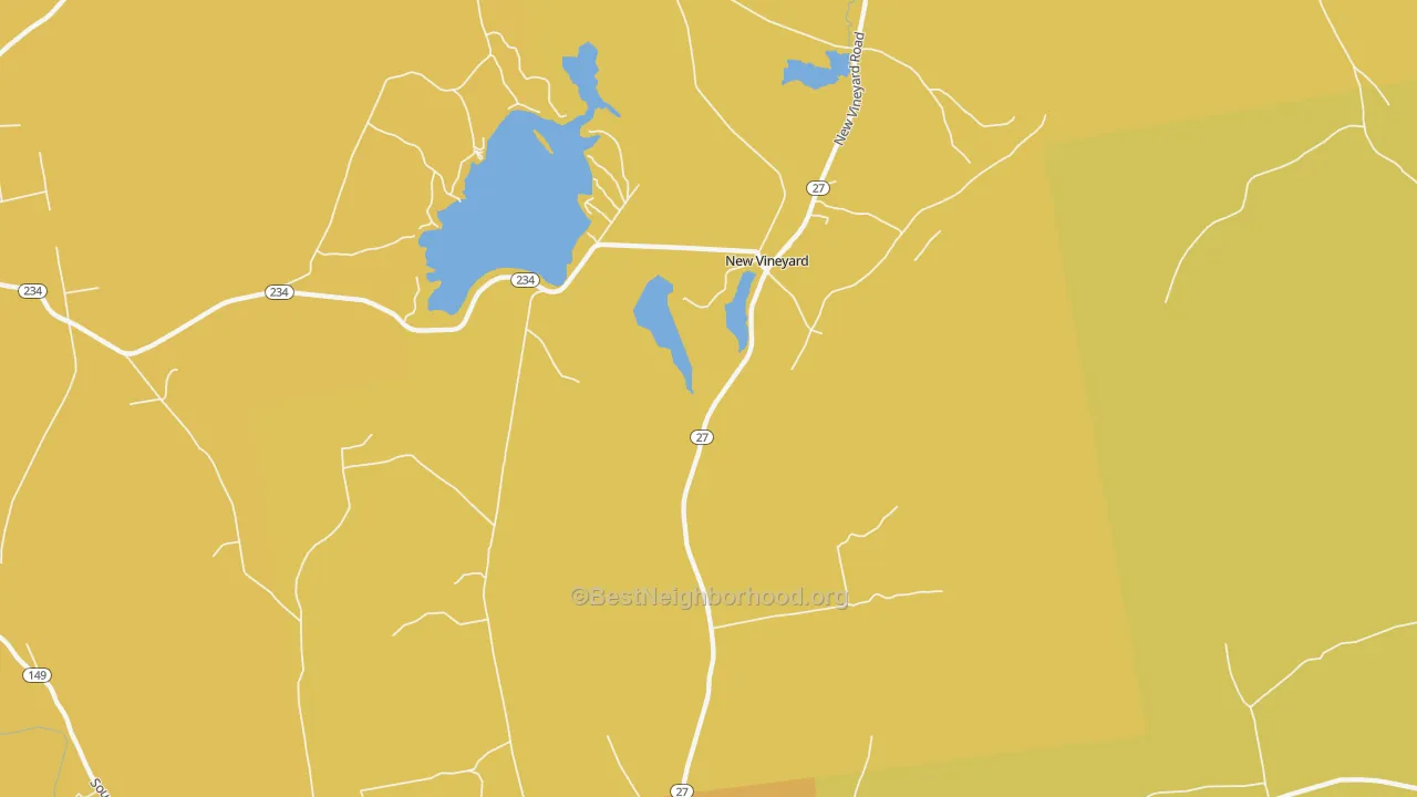 Map of the best neighborhoods in the New Vineyard area, with better matches in green and worse matches in red