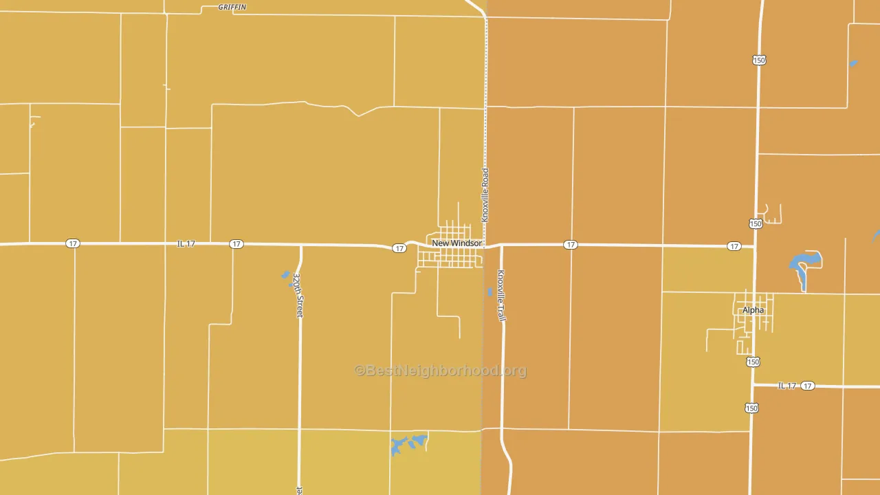 Map of the best neighborhoods in the New Windsor area, with better matches in green and worse matches in red