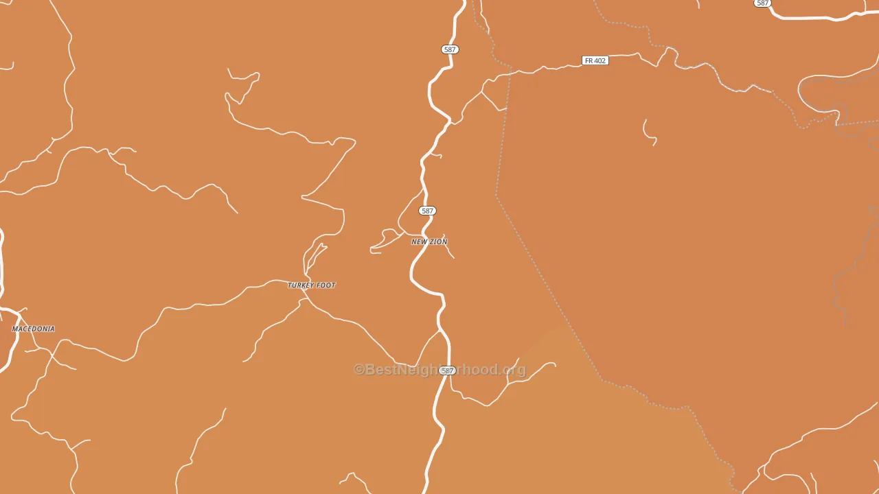 Map of the best neighborhoods in the New Zion area, with better matches in green and worse matches in red