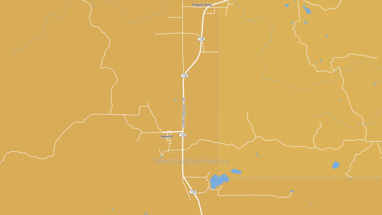 Map of the best neighborhoods in the Newald area, with better matches in green and worse matches in red