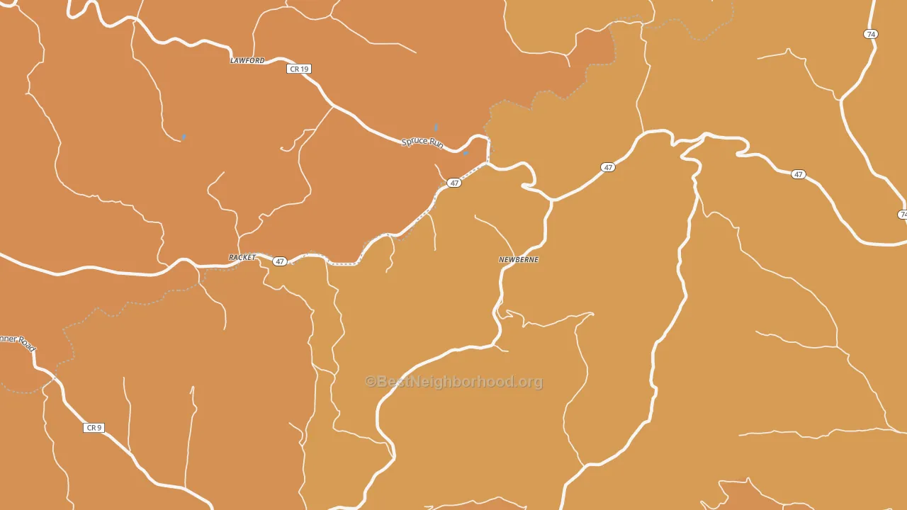 Map of the best neighborhoods in the Newberne area, with better matches in green and worse matches in red