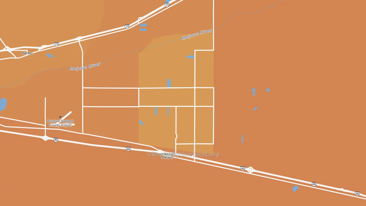 Map of the best neighborhoods in the Newberry Springs area, with better matches in green and worse matches in red