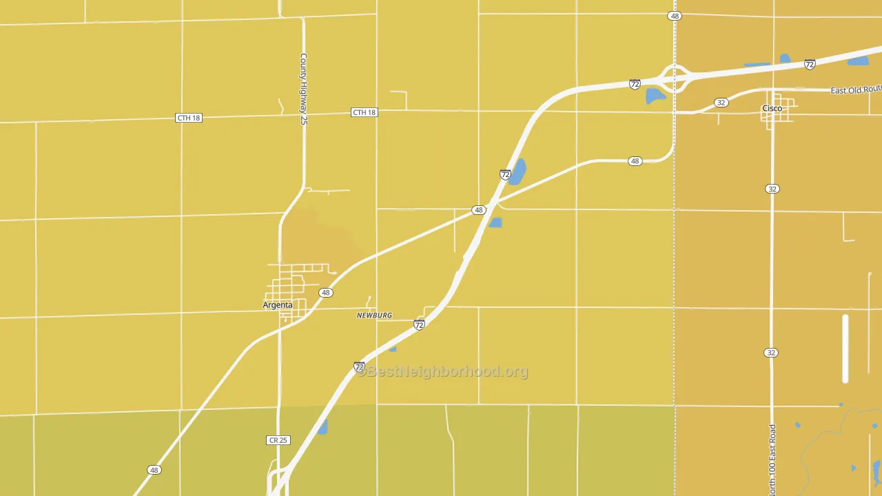 Map of the best neighborhoods in the Newburg area, with better matches in green and worse matches in red