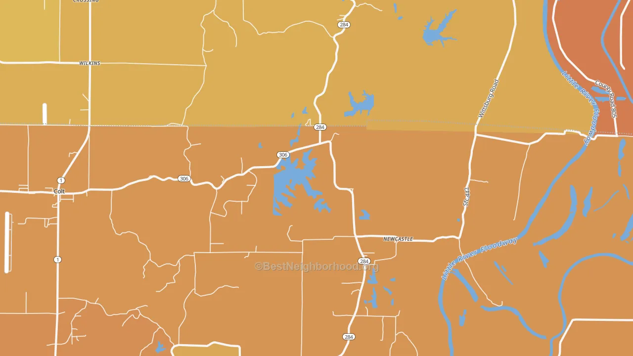 Map of the best neighborhoods in the Newcastle area, with better matches in green and worse matches in red