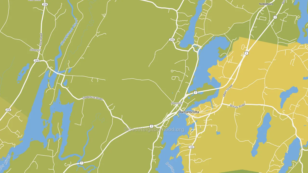 Map of the best neighborhoods in the Newcastle area, with better matches in green and worse matches in red