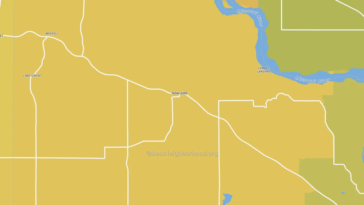 Map of the best neighborhoods in the Newcastle area, with better matches in green and worse matches in red