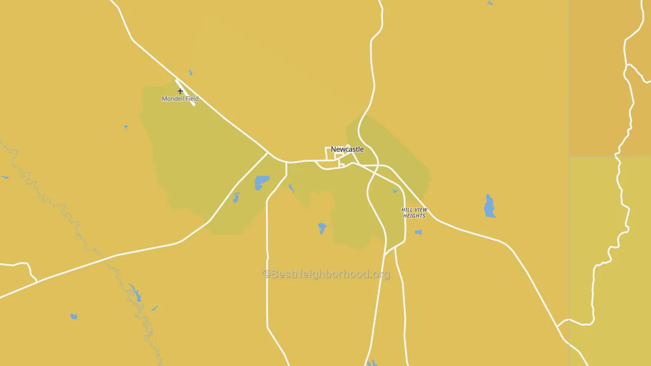 Map of the best neighborhoods in the Newcastle area, with better matches in green and worse matches in red