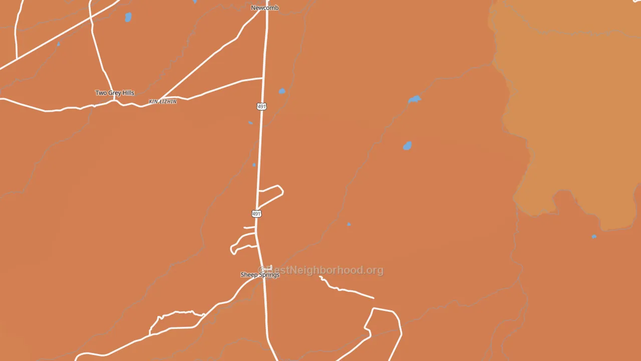 Map of the best neighborhoods in the Newcomb area, with better matches in green and worse matches in red