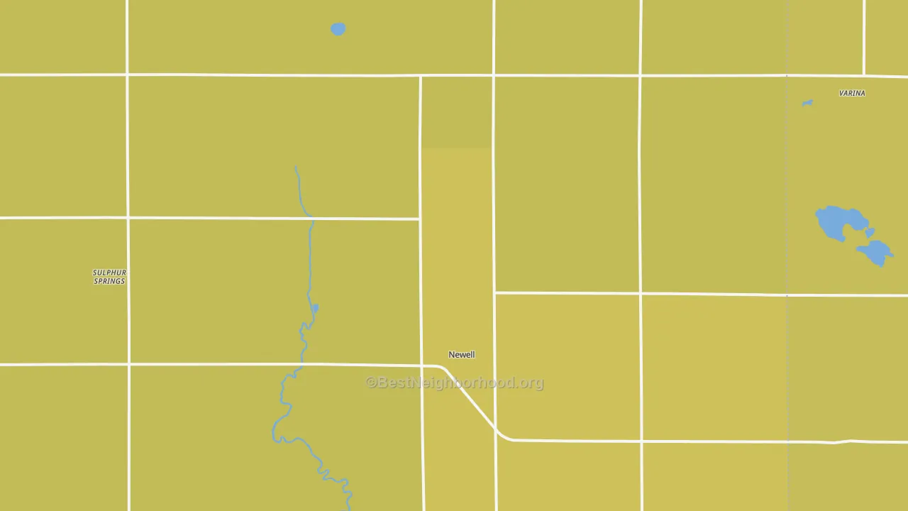 Map of the best neighborhoods in the Newell area, with better matches in green and worse matches in red