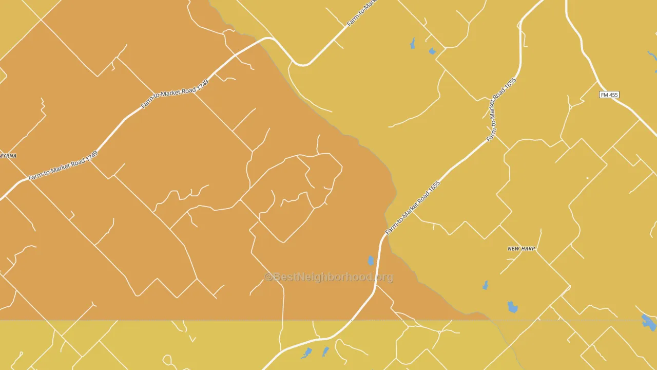 Map of the best neighborhoods in the Newharp area, with better matches in green and worse matches in red