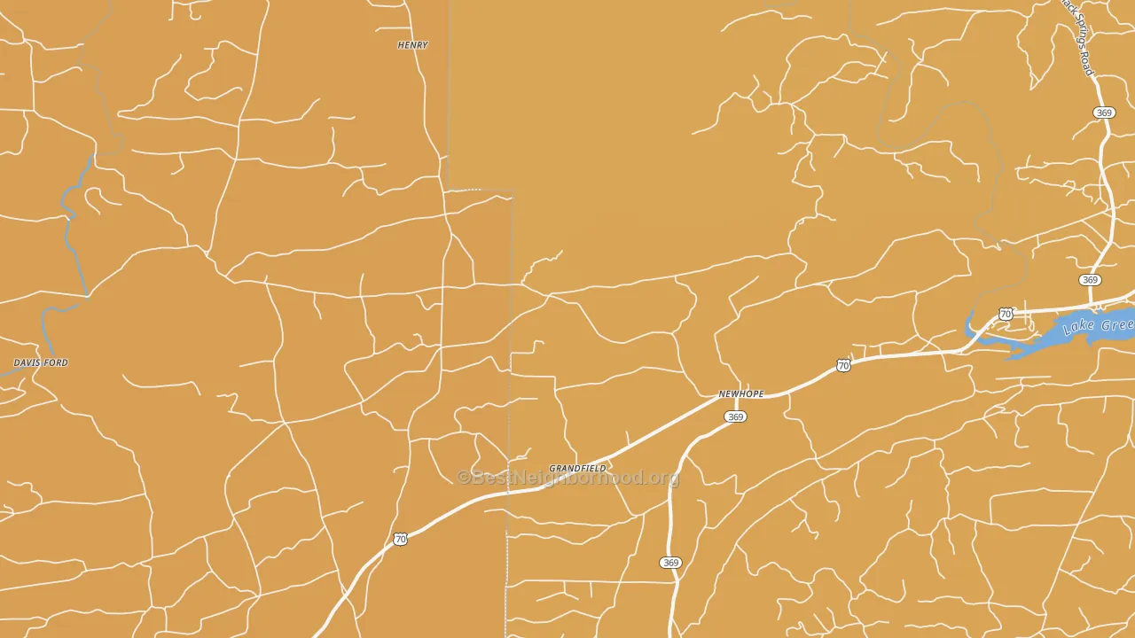 Map of the best neighborhoods in the Newhope area, with better matches in green and worse matches in red