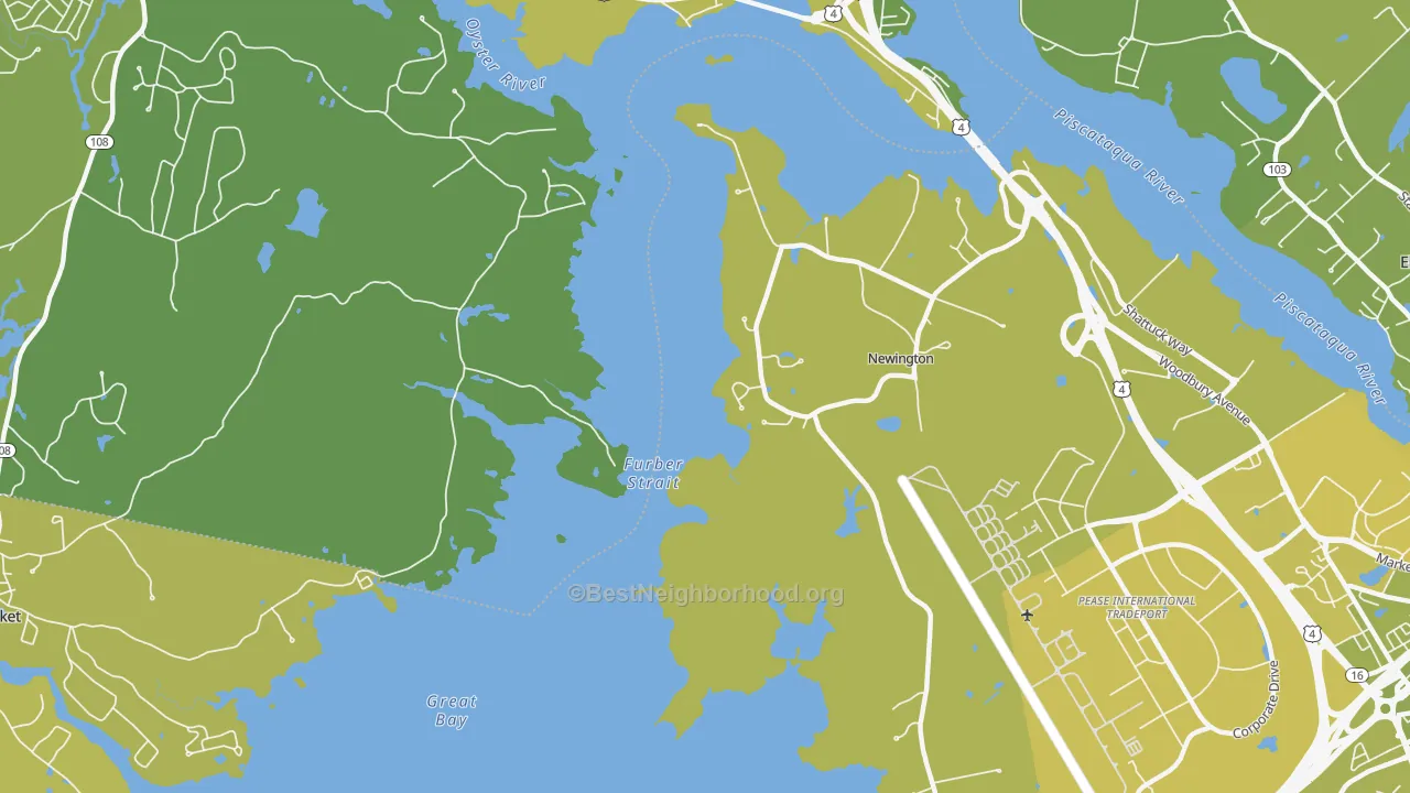 Map of the best neighborhoods in the Newington area, with better matches in green and worse matches in red