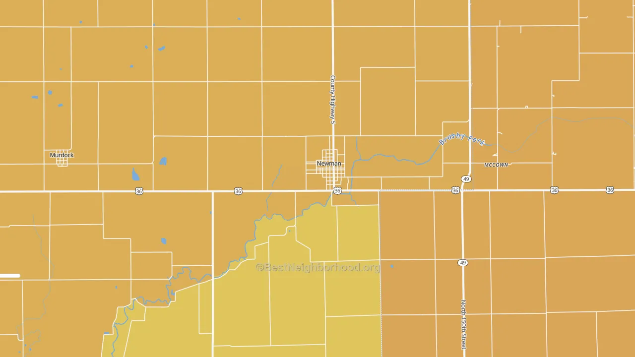 Map of the best neighborhoods in the Newman area, with better matches in green and worse matches in red