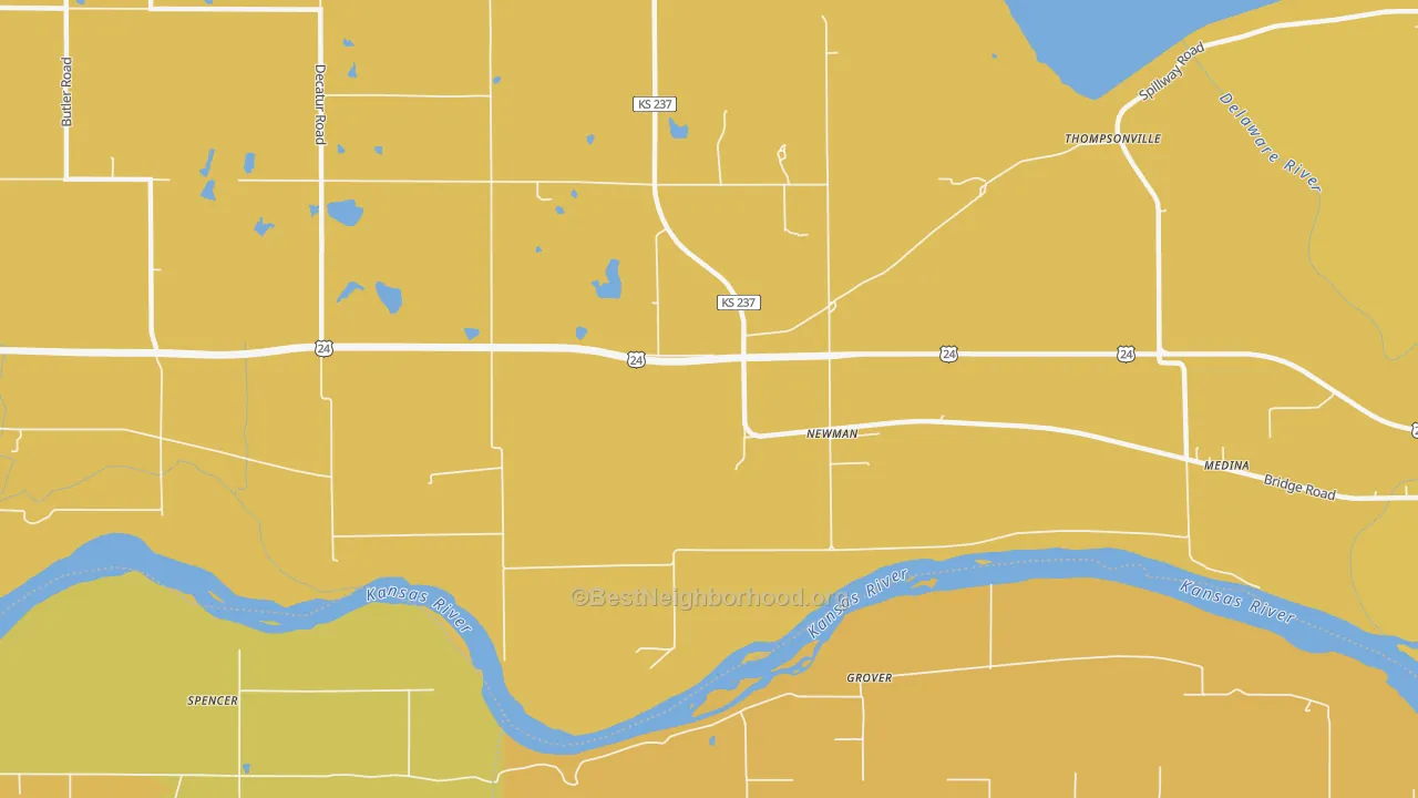 Map of the best neighborhoods in the Newman area, with better matches in green and worse matches in red