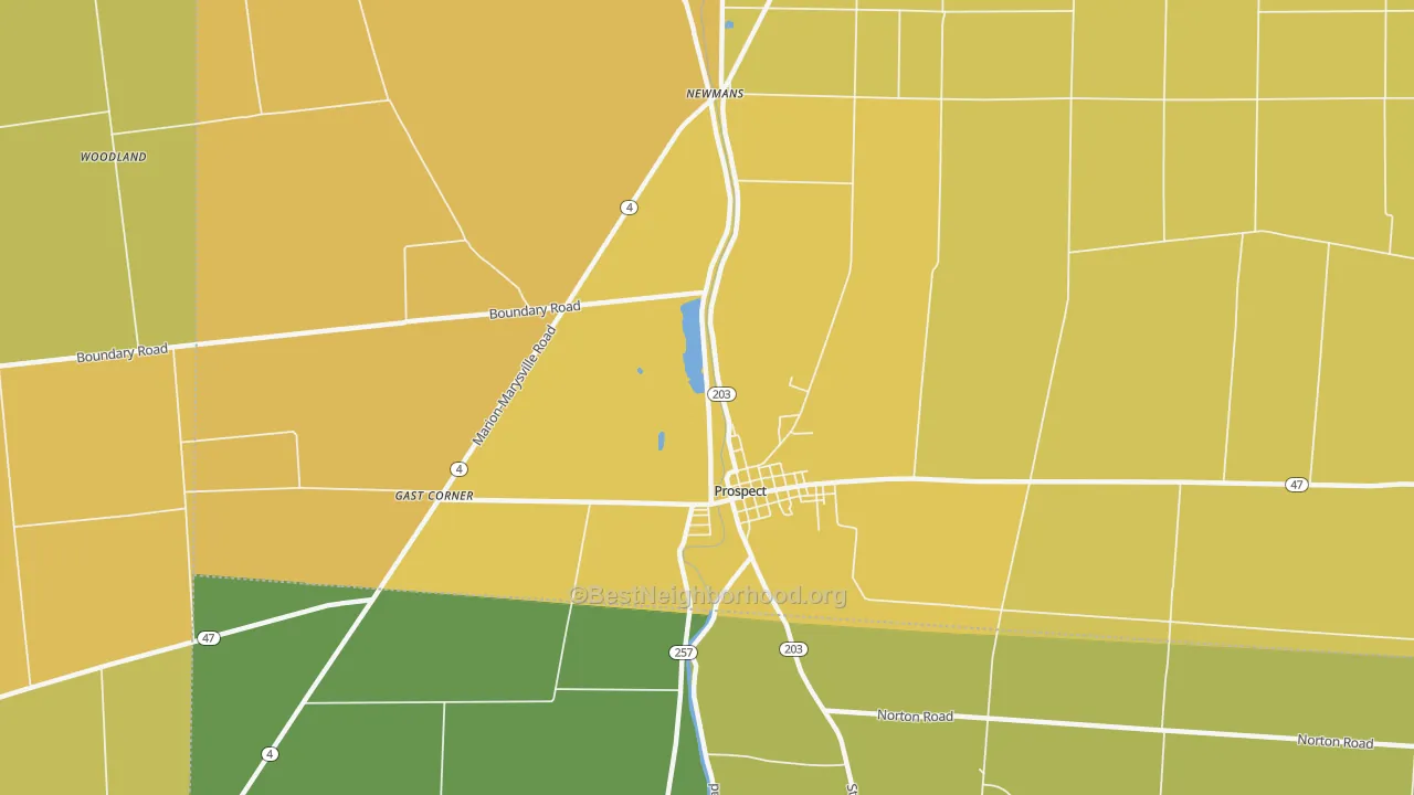 Map of the best neighborhoods in the Newman area, with better matches in green and worse matches in red