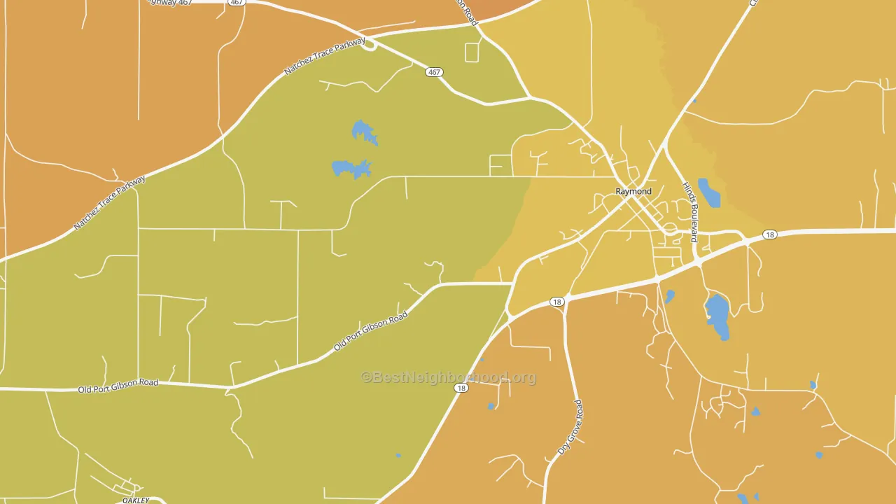Map of the best neighborhoods in the Newmans Grove area, with better matches in green and worse matches in red