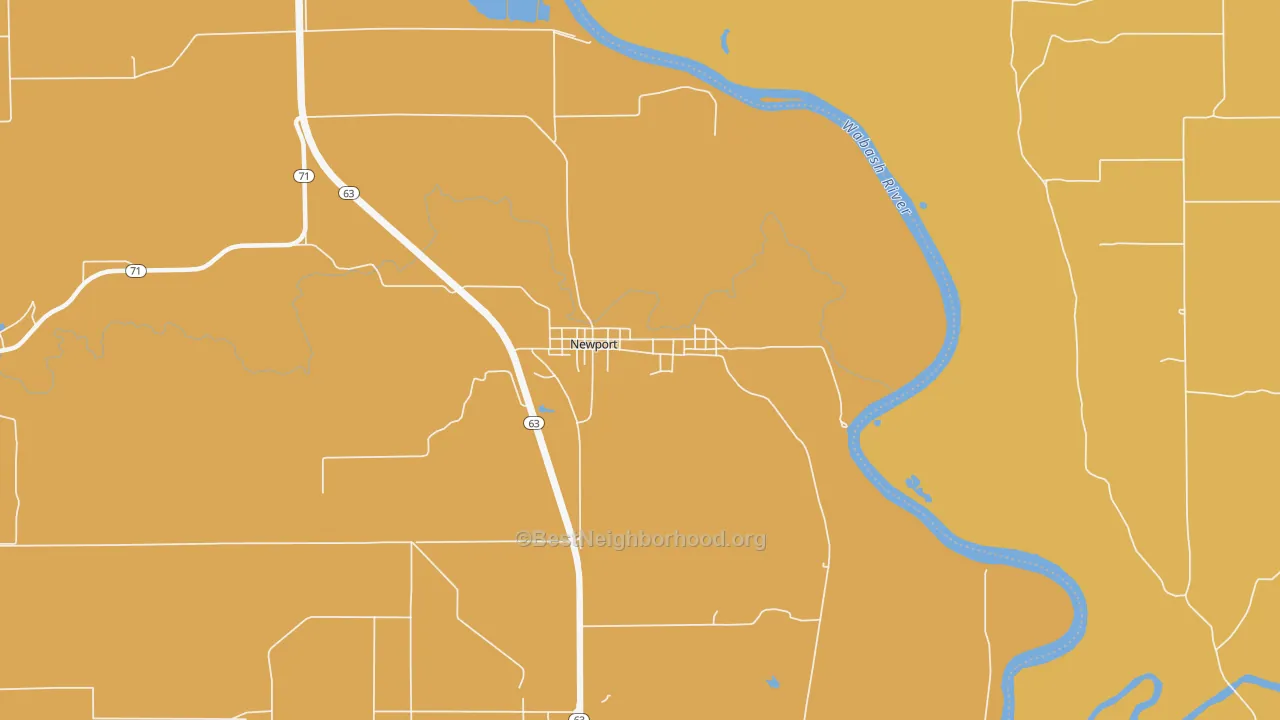 Map of the best neighborhoods in the Newport area, with better matches in green and worse matches in red