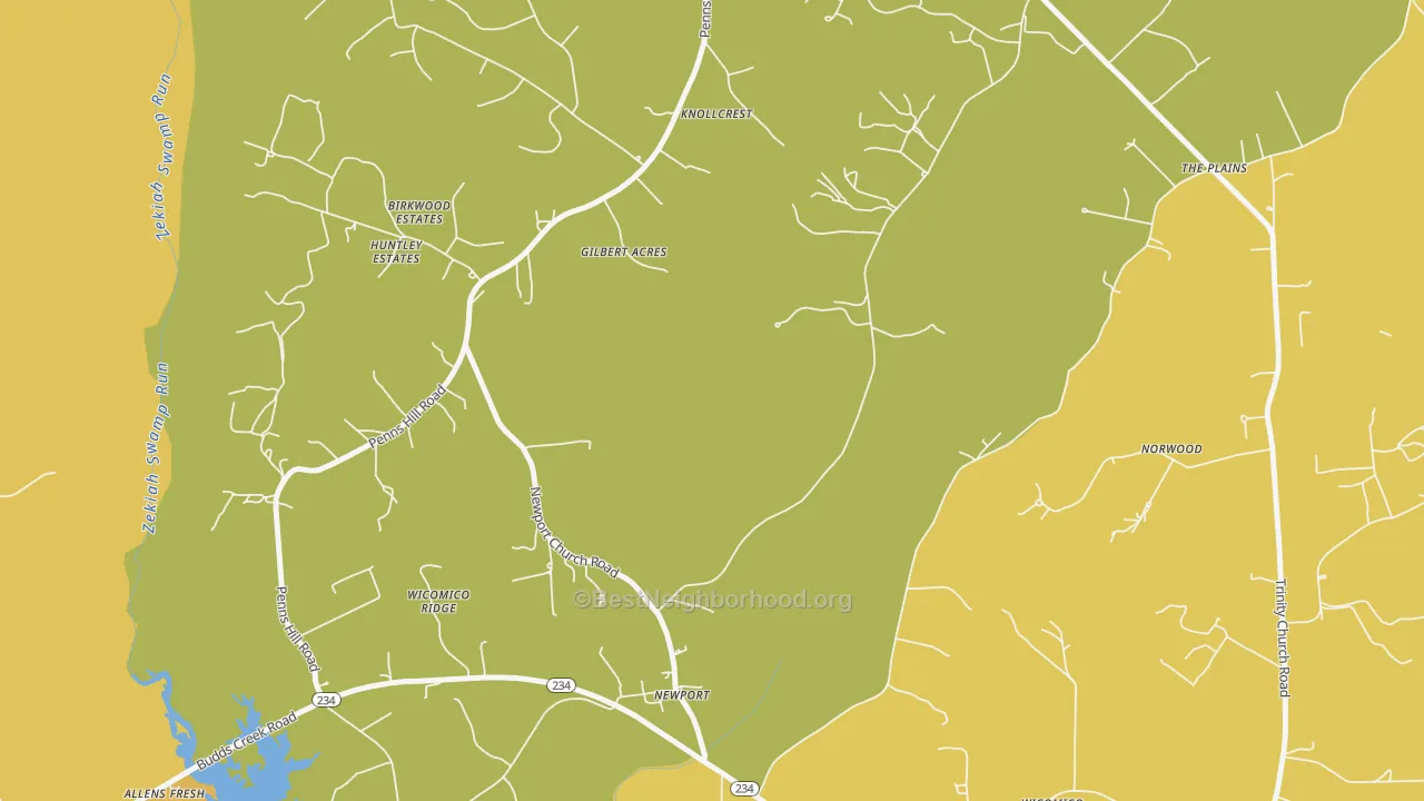 Map of the best neighborhoods in the Newport area, with better matches in green and worse matches in red