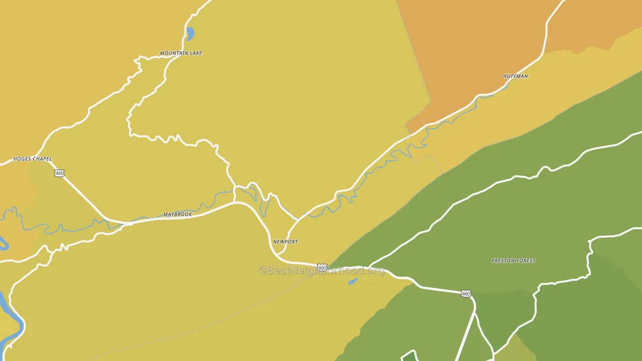Map of the best neighborhoods in the Newport area, with better matches in green and worse matches in red