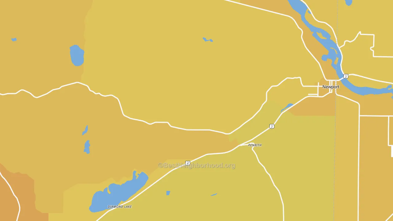 Map of the best neighborhoods in the Newport area, with better matches in green and worse matches in red