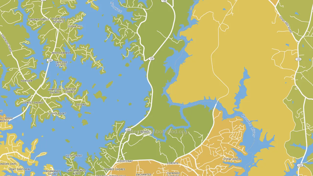 Map of the best neighborhoods in the Newry area, with better matches in green and worse matches in red