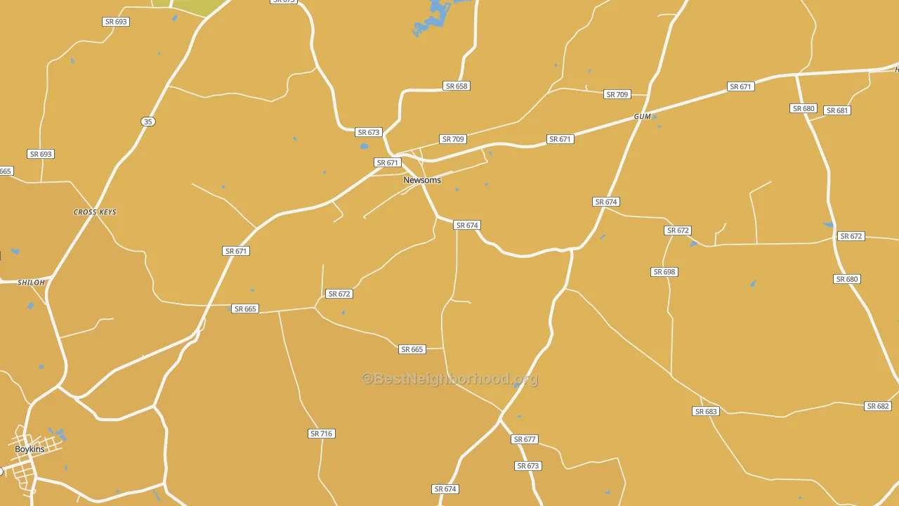 Map of the best neighborhoods in the Newsoms area, with better matches in green and worse matches in red
