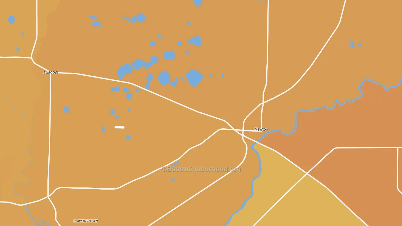 Map of the best neighborhoods in the Newton area, with better matches in green and worse matches in red