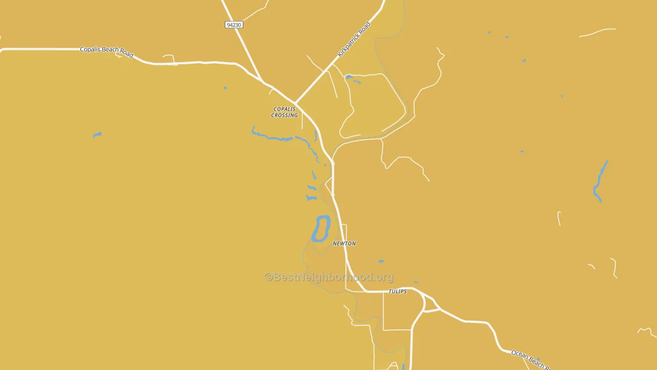 Map of the best neighborhoods in the Newton area, with better matches in green and worse matches in red