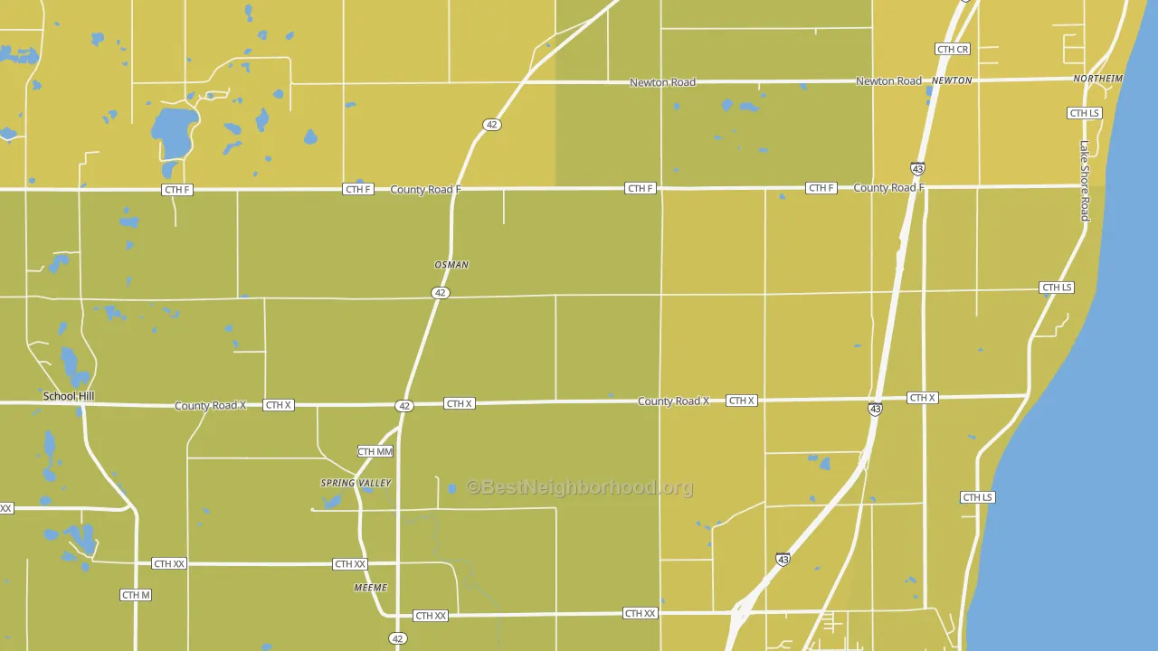 Map of the best neighborhoods in the Newton area, with better matches in green and worse matches in red