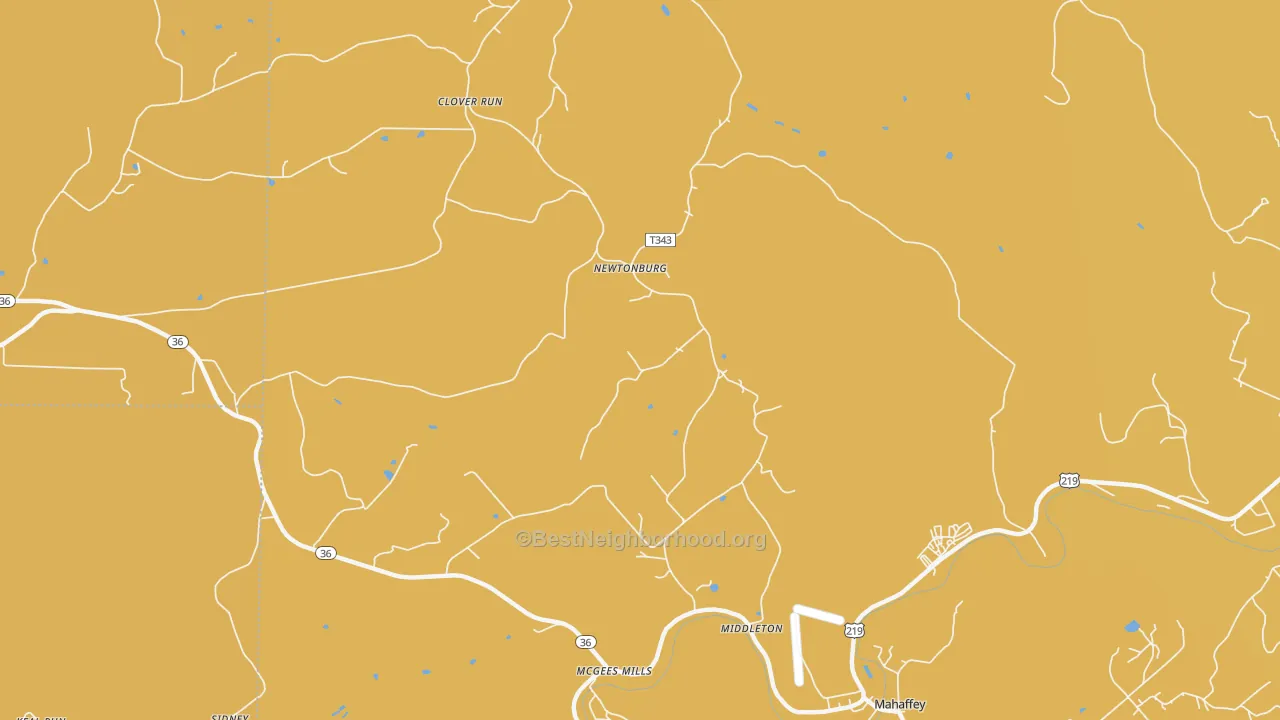 Map of the best neighborhoods in the Newtonburg area, with better matches in green and worse matches in red