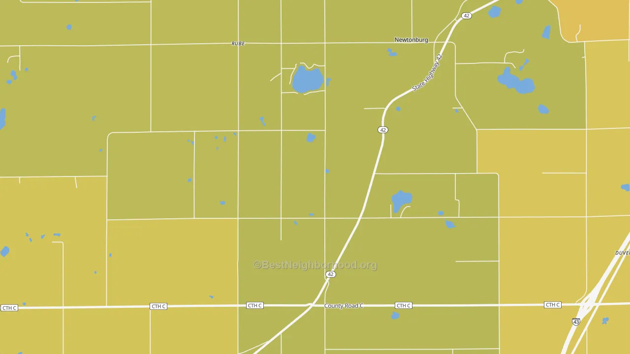 Map of the best neighborhoods in the Newtonburg area, with better matches in green and worse matches in red